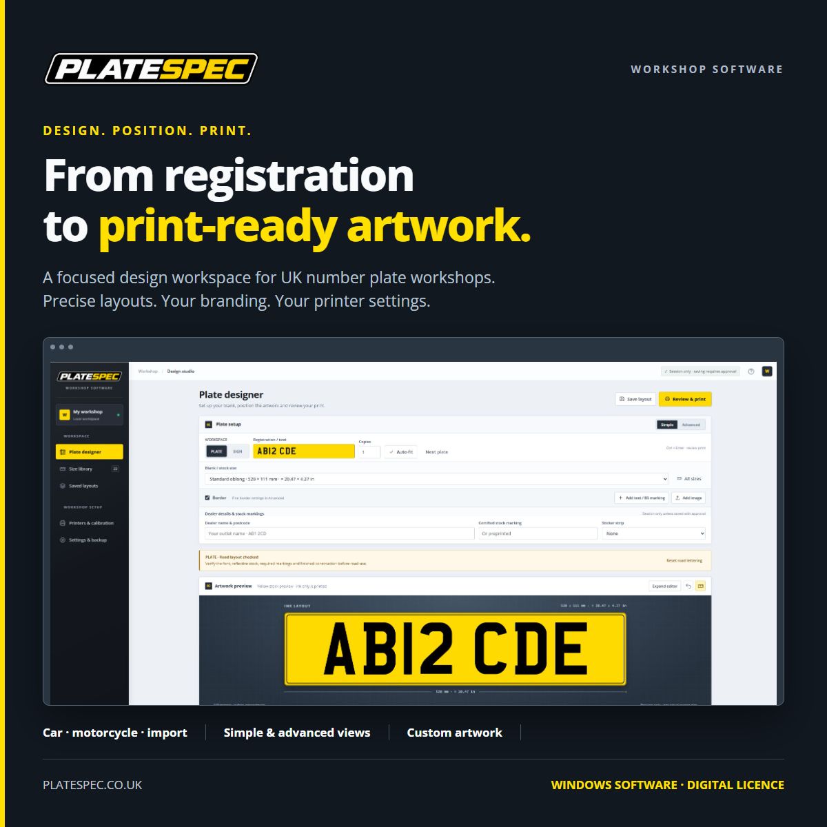 PLATESPEC plate designer with demonstration artwork